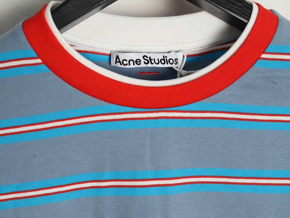 Acne Studios blue striped fake two-piece smiley long-sleeved T-shirt