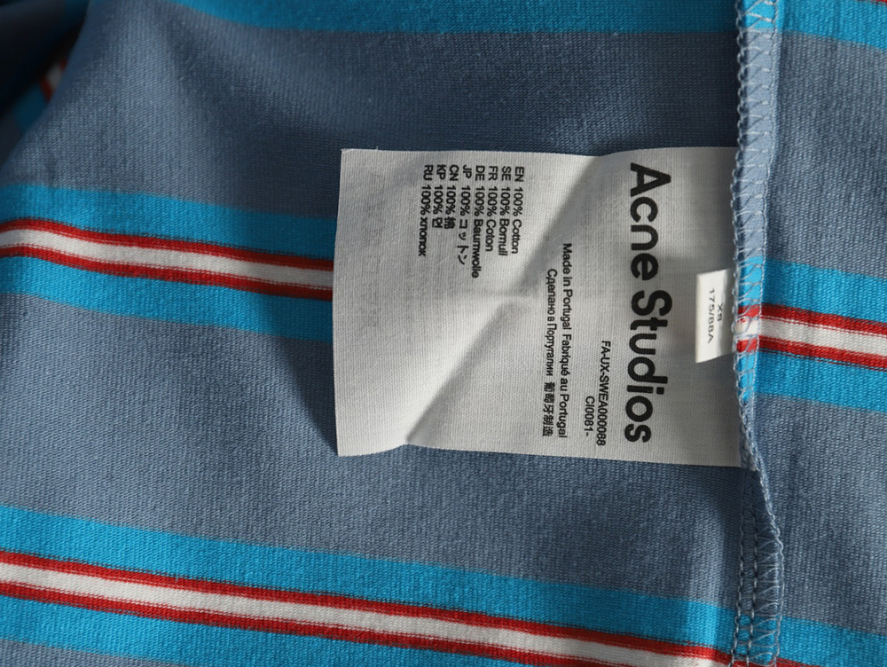 Acne Studios blue striped fake two-piece smiley long-sleeved T-shirt
