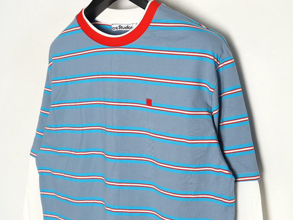 Acne Studios blue striped fake two-piece smiley long-sleeved T-shirt