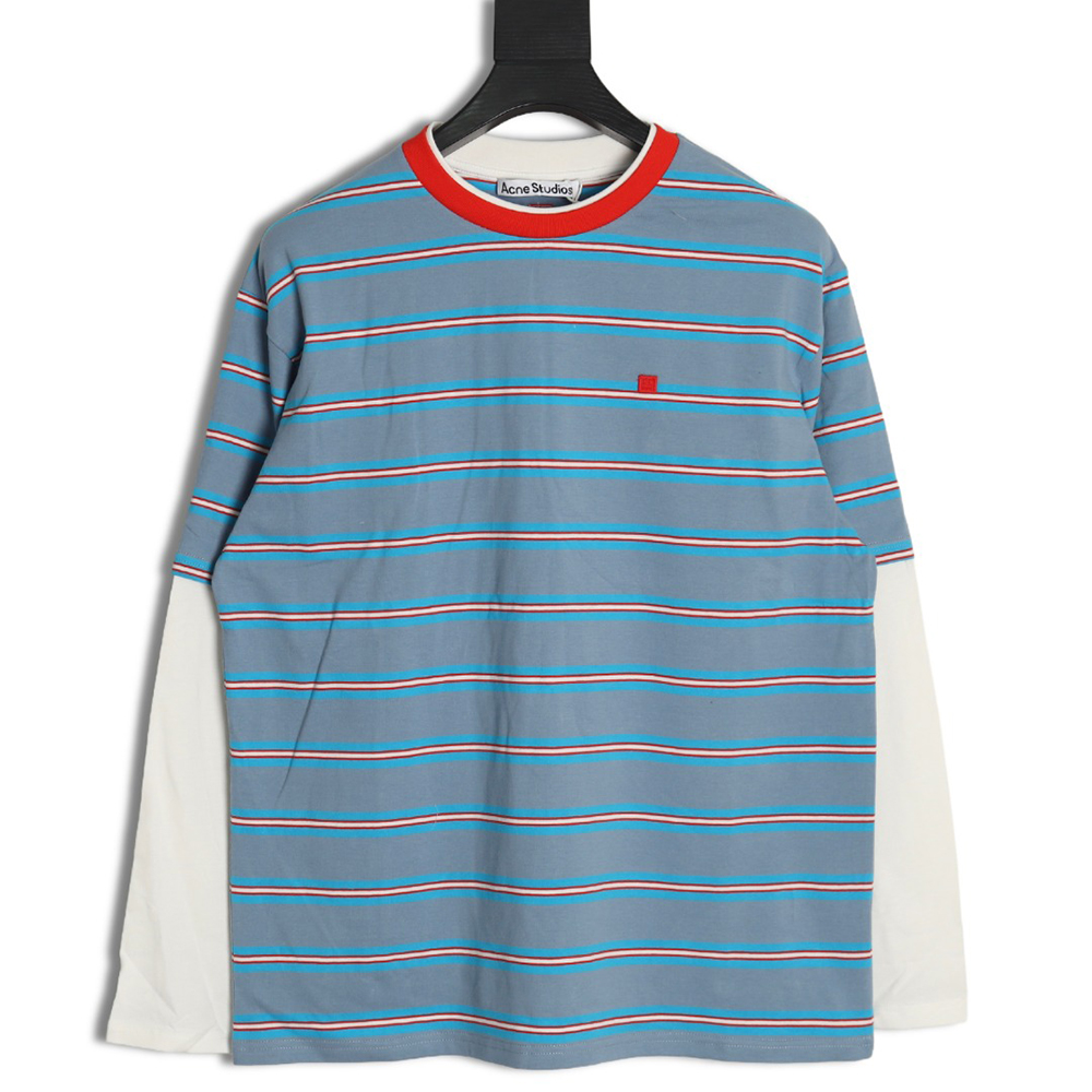 Acne Studios blue striped fake two-piece smiley long-sleeved T-shirt