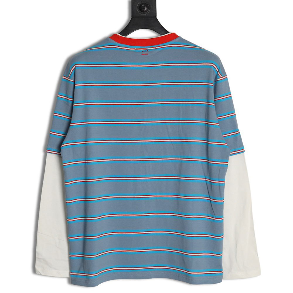 Acne Studios blue striped fake two-piece smiley long-sleeved T-shirt