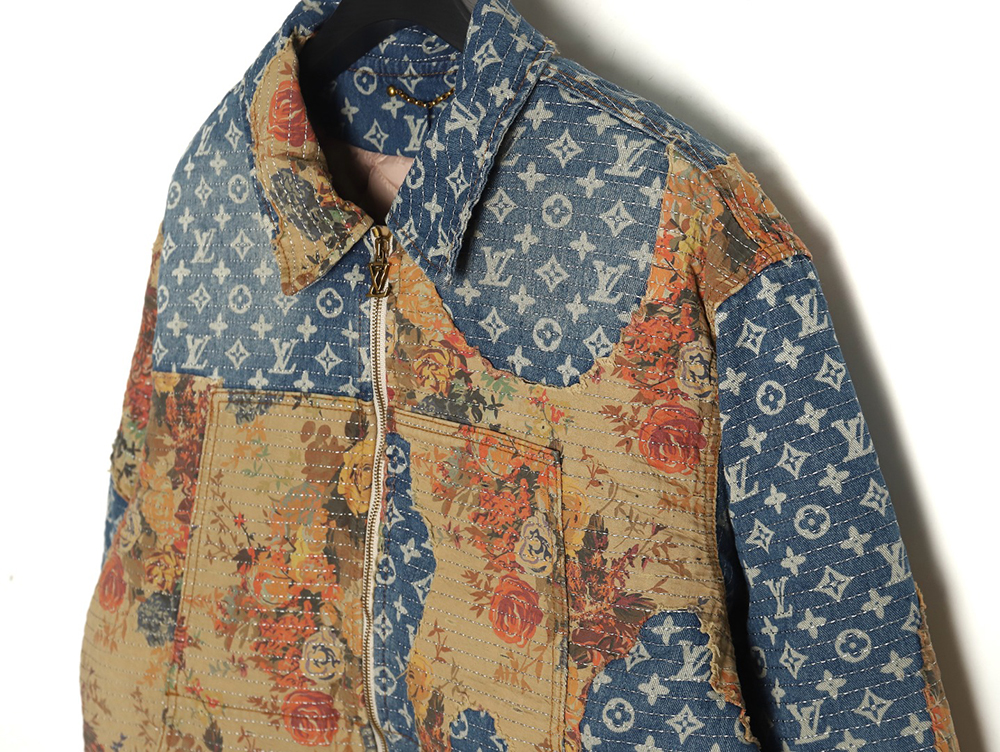 Louis Vuitton Vintage Rose Floral Patch Denim Jacket
