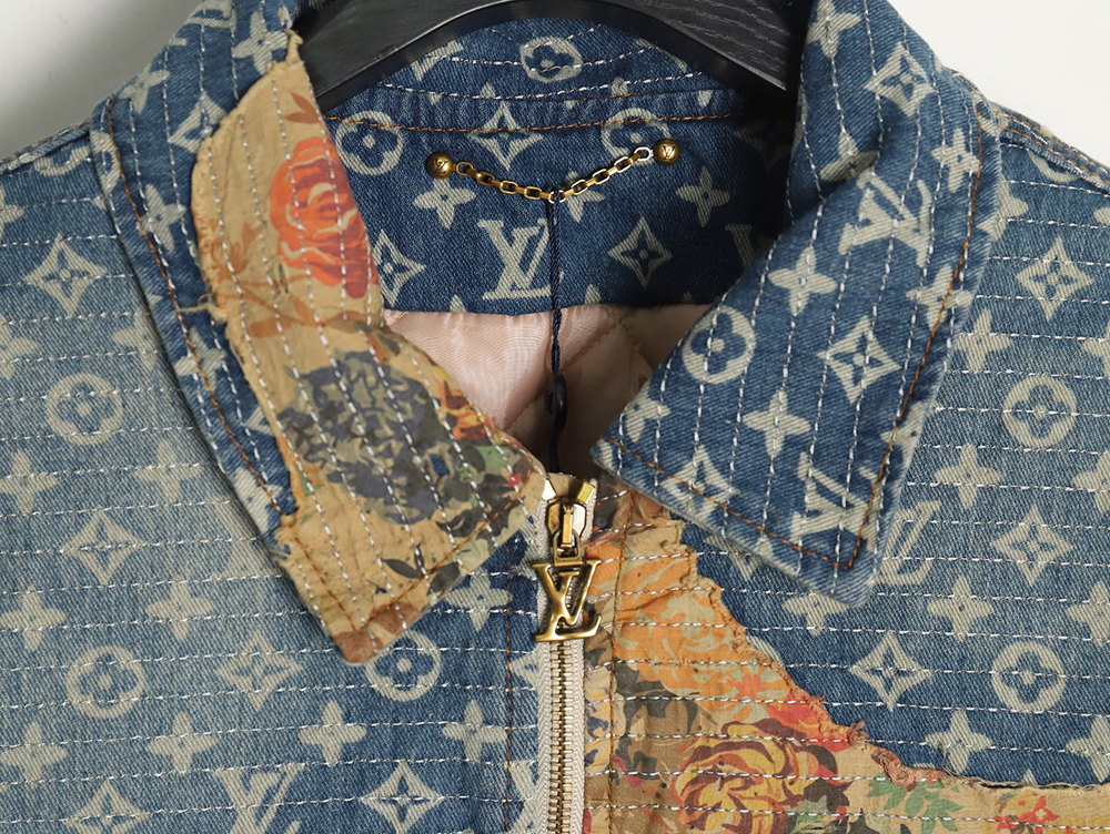 Louis Vuitton Vintage Rose Floral Patch Denim Jacket