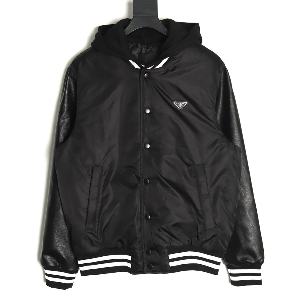 Prada removable hood regenerated nylon bomber jacket