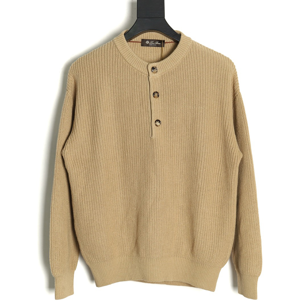 Loro Piana Henley-knit cotton crewneck sweater