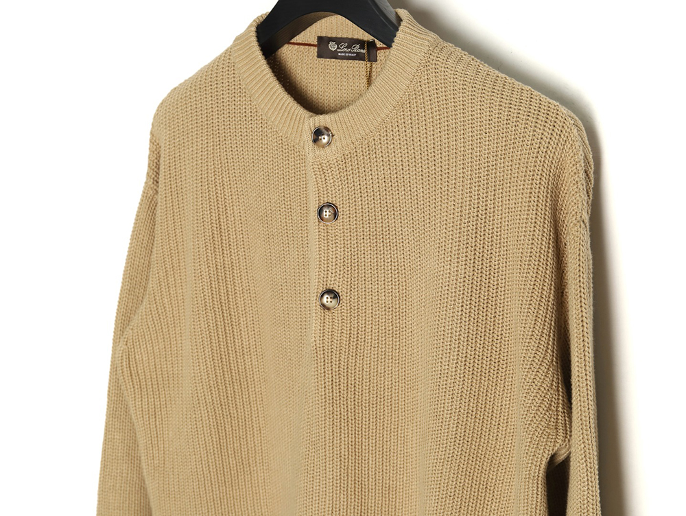 Loro Piana Henley-knit cotton crewneck sweater