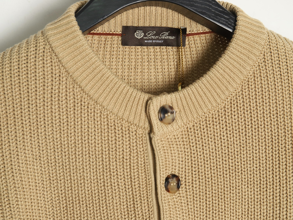 Loro Piana Henley-knit cotton crewneck sweater