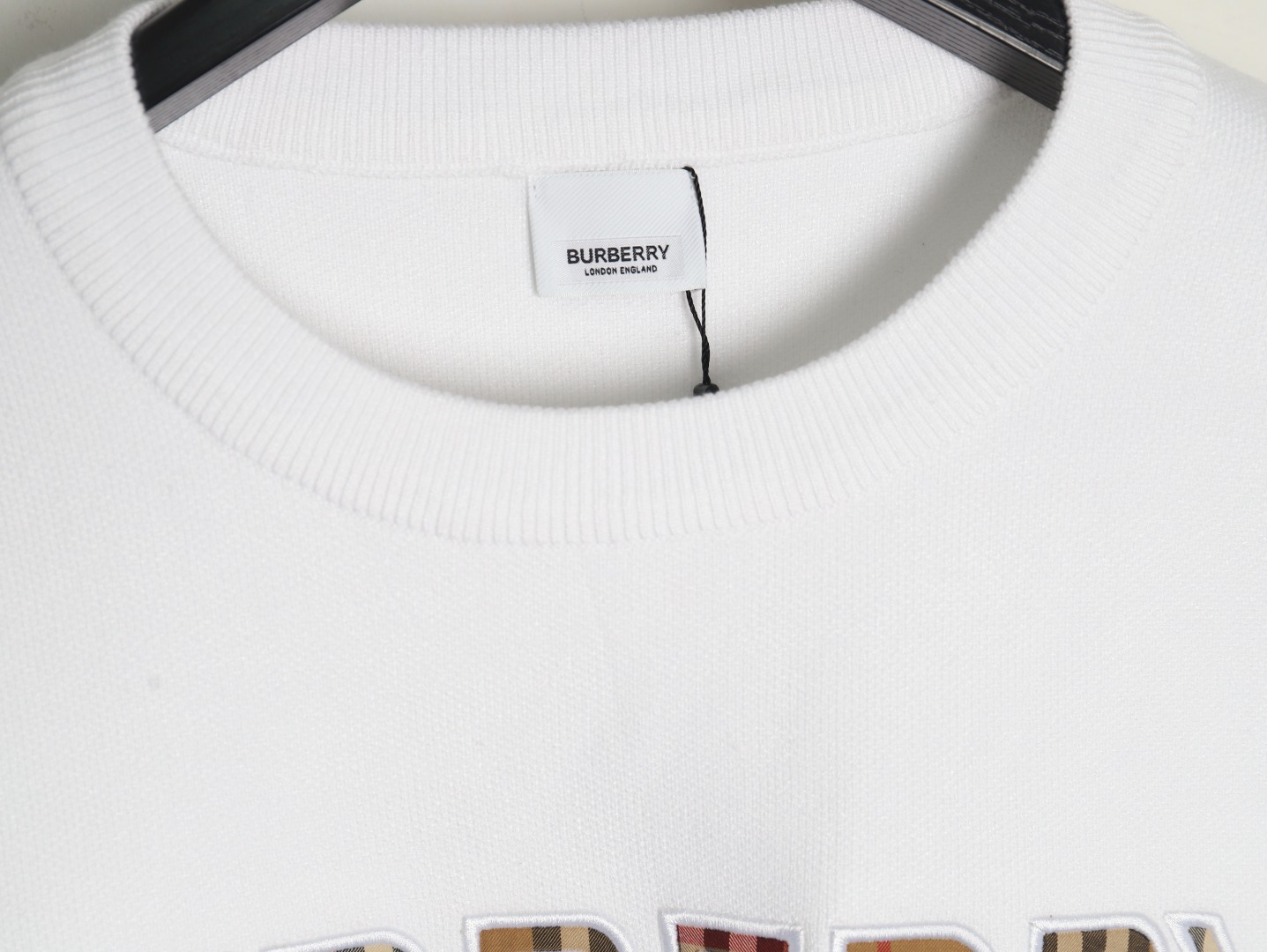 Burberry Check Lettering Embroidery Knitted Pullover