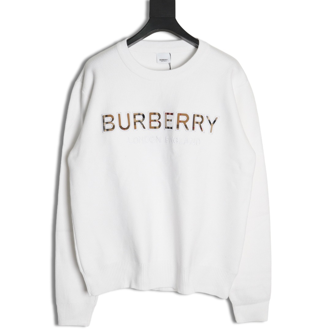Burberry Check Lettering Embroidery Knitted Pullover