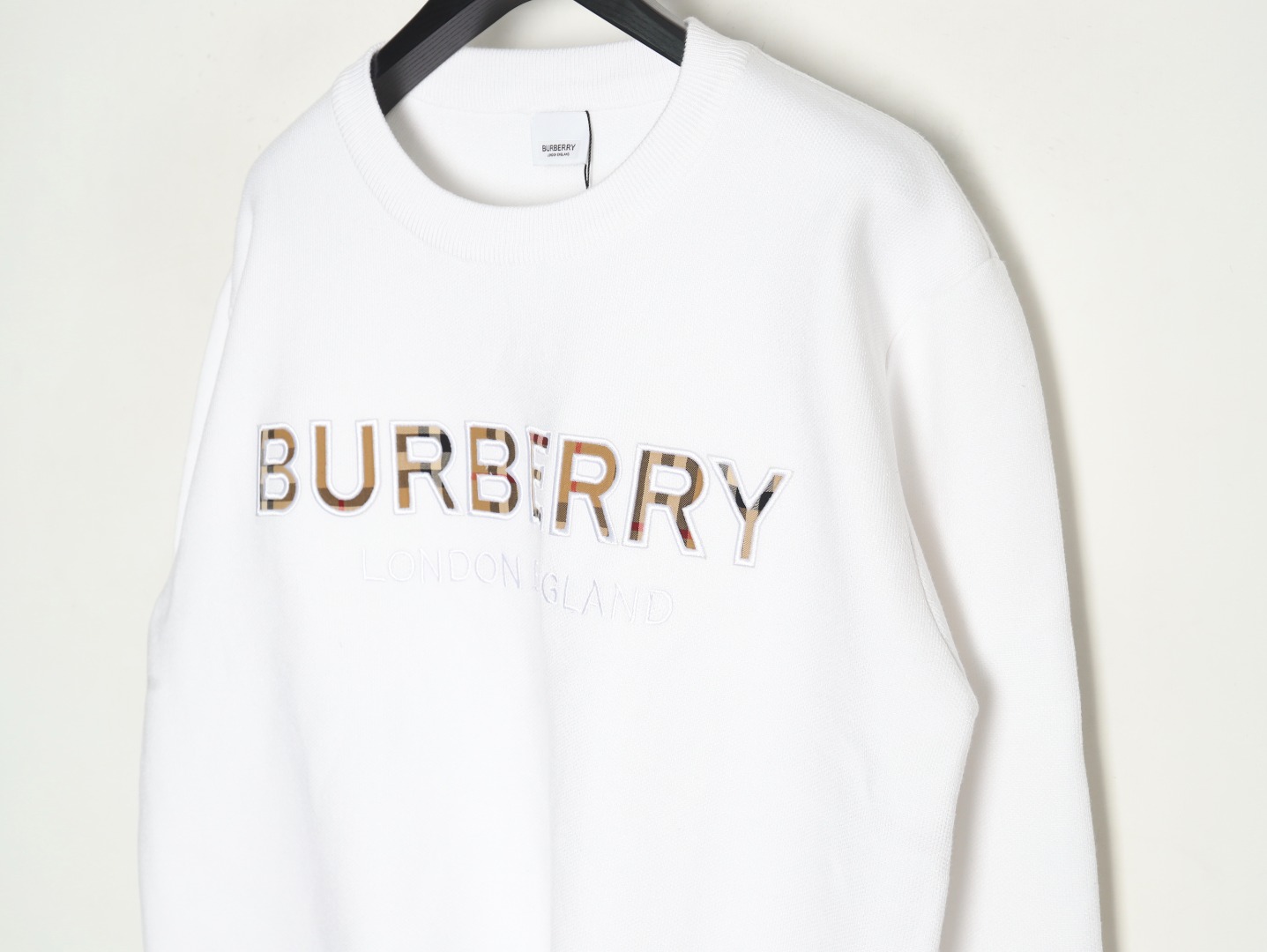 Burberry Check Lettering Embroidery Knitted Pullover