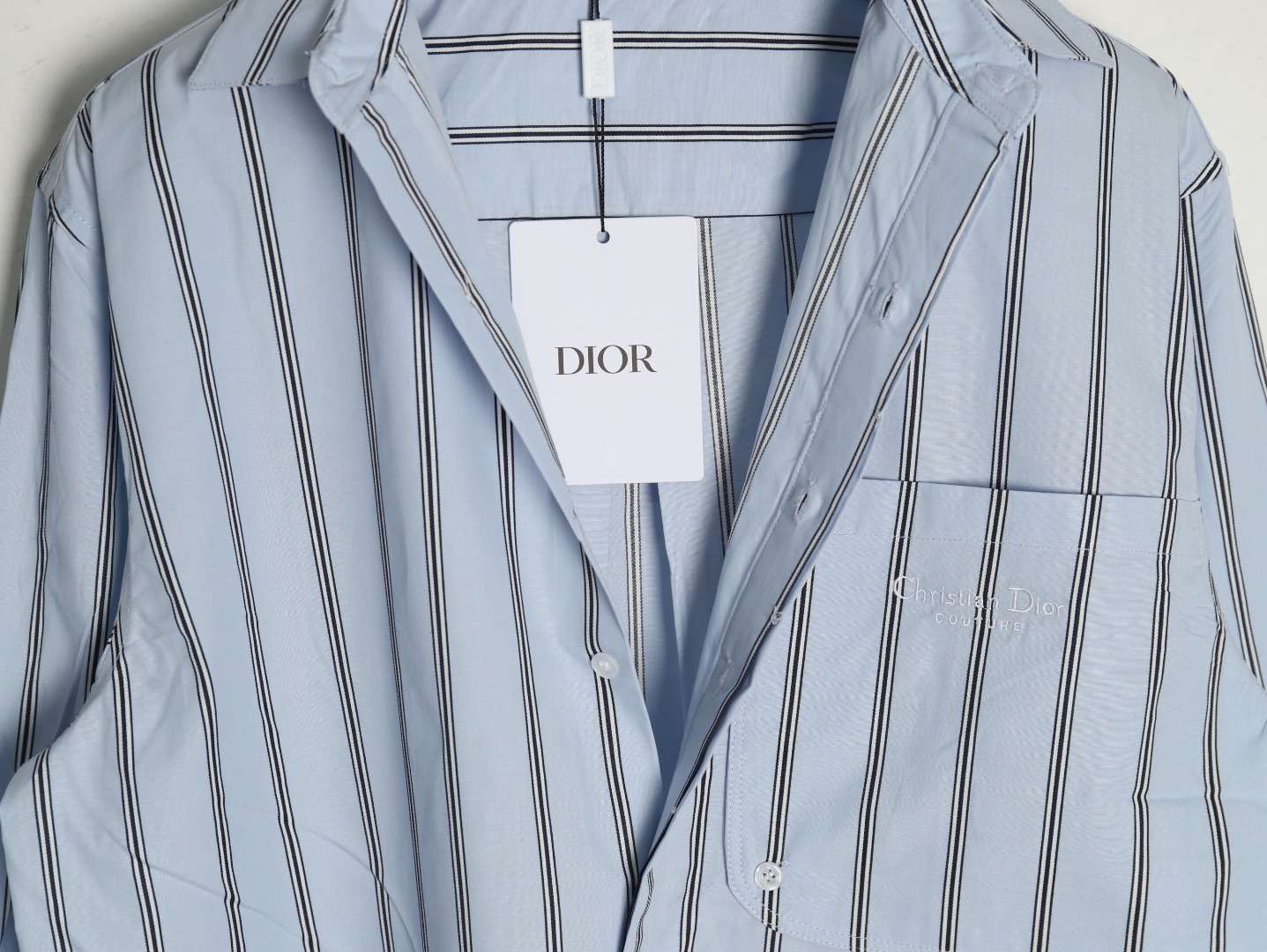 Dior vertical stripes pocket small logo long sleeve shirt
