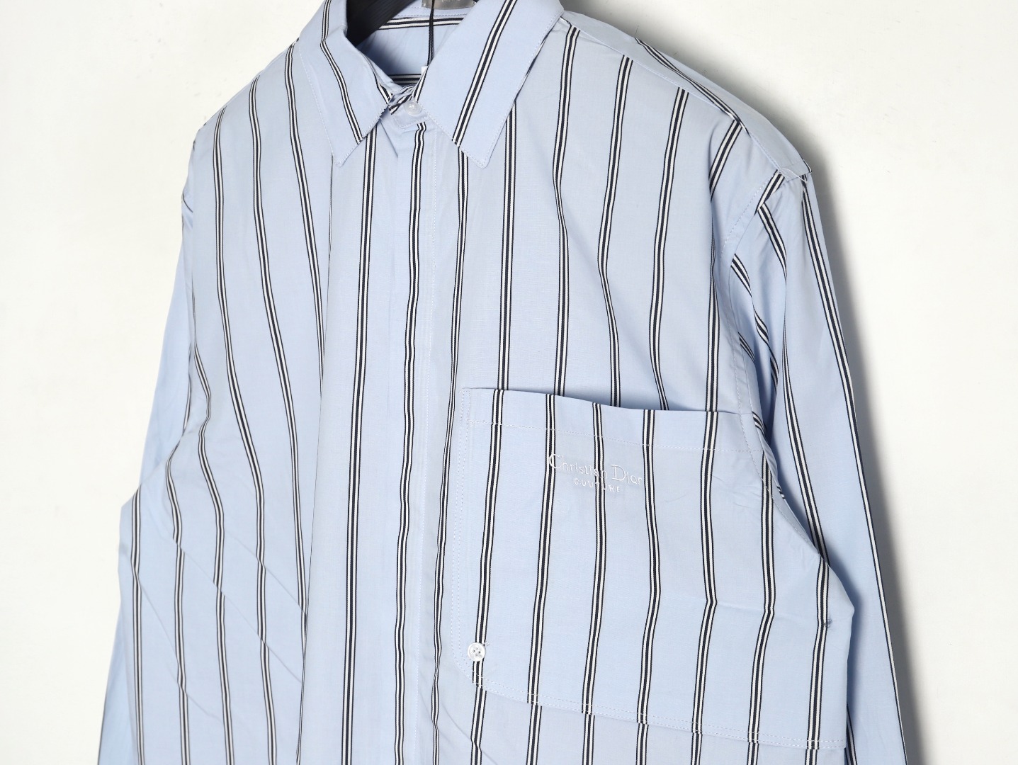Dior vertical stripes pocket small logo long sleeve shirt