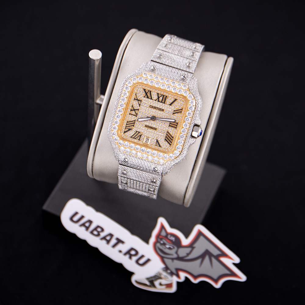 Cartier Santos 100 XL 2656 Gold and Steel Full Custom Diamond Men''s Watch