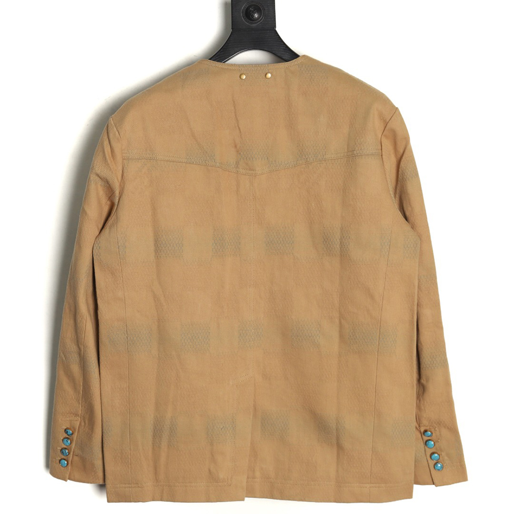 Louis Vuitton Pharrell joint embroidered turquoise checkerboard denim jacket