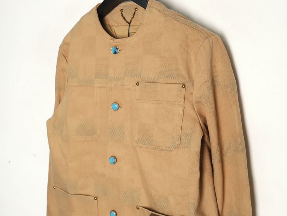 Louis Vuitton Pharrell joint embroidered turquoise checkerboard denim jacket