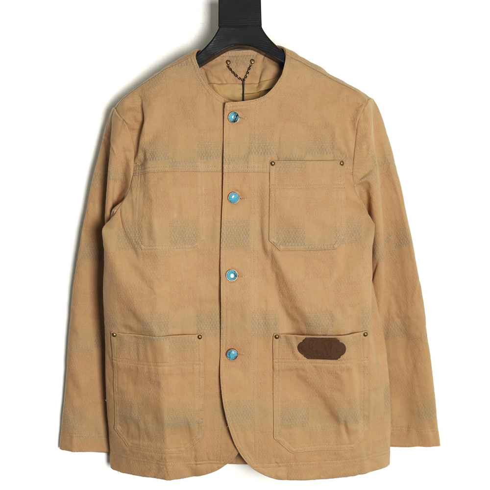 Louis Vuitton Pharrell joint embroidered turquoise checkerboard denim jacket