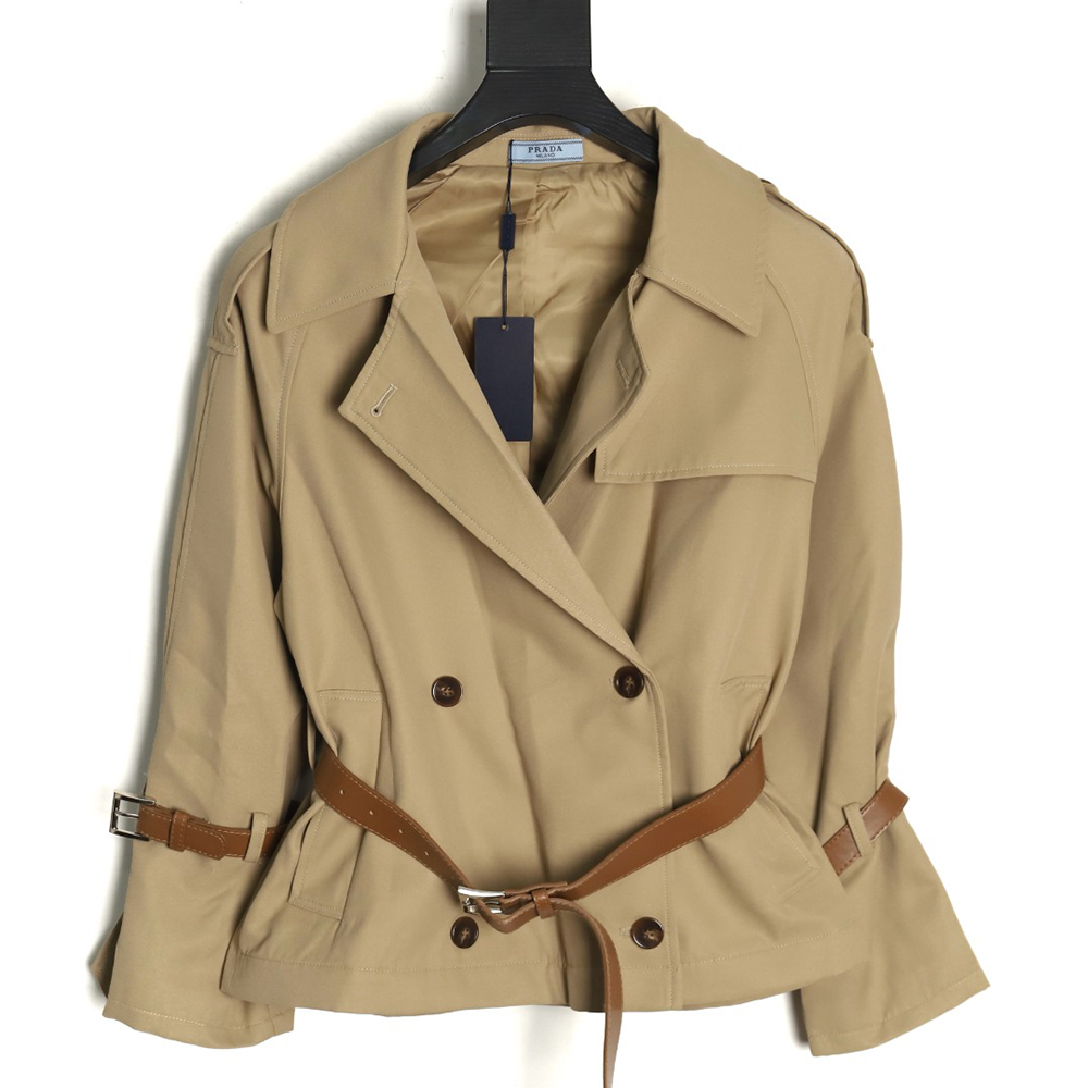 Prada corseted short belted trench coat
