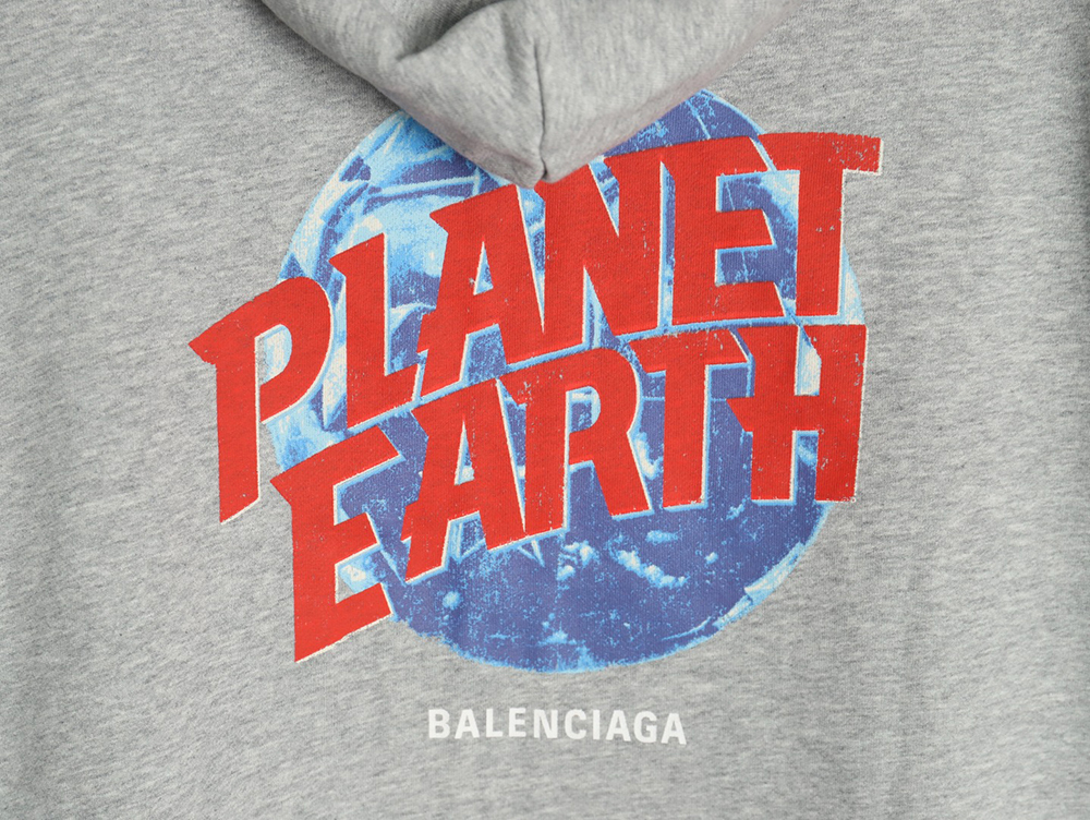 Balenciaga globe pattern printed distressed zipper jacket