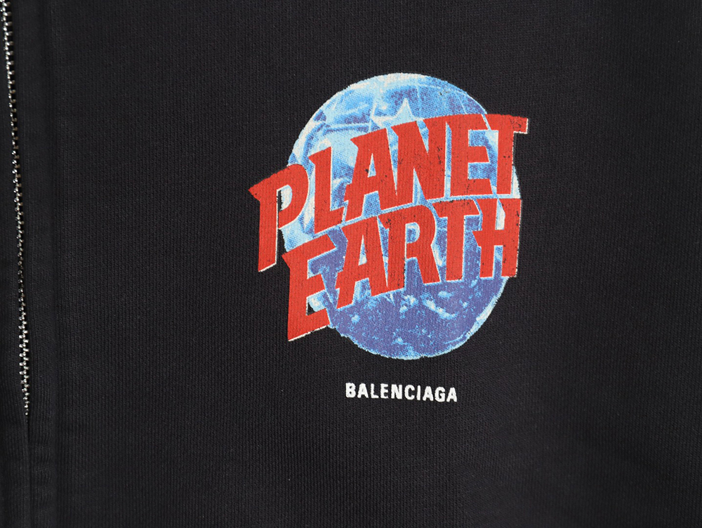 Balenciaga globe pattern printed distressed zipper jacket TSK1