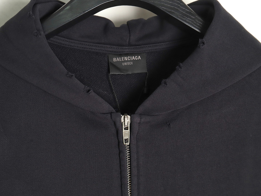 Balenciaga globe pattern printed distressed zipper jacket TSK1