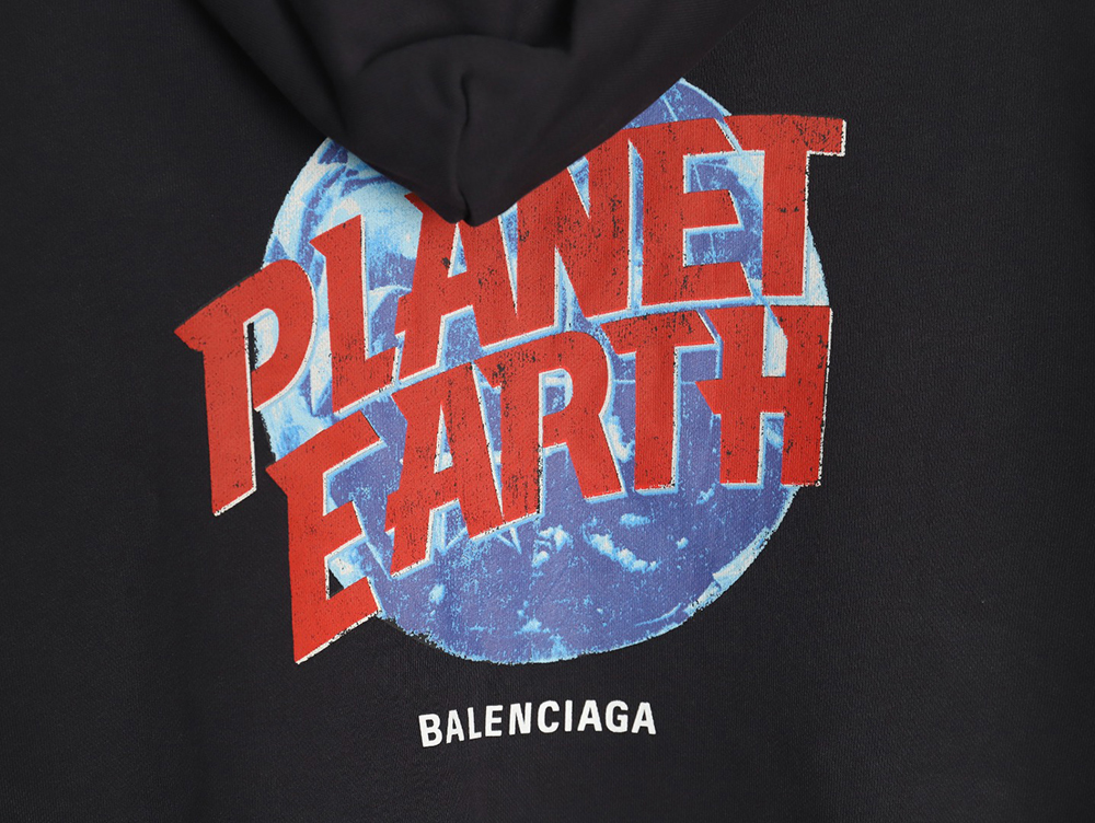 Balenciaga globe pattern printed distressed zipper jacket TSK1
