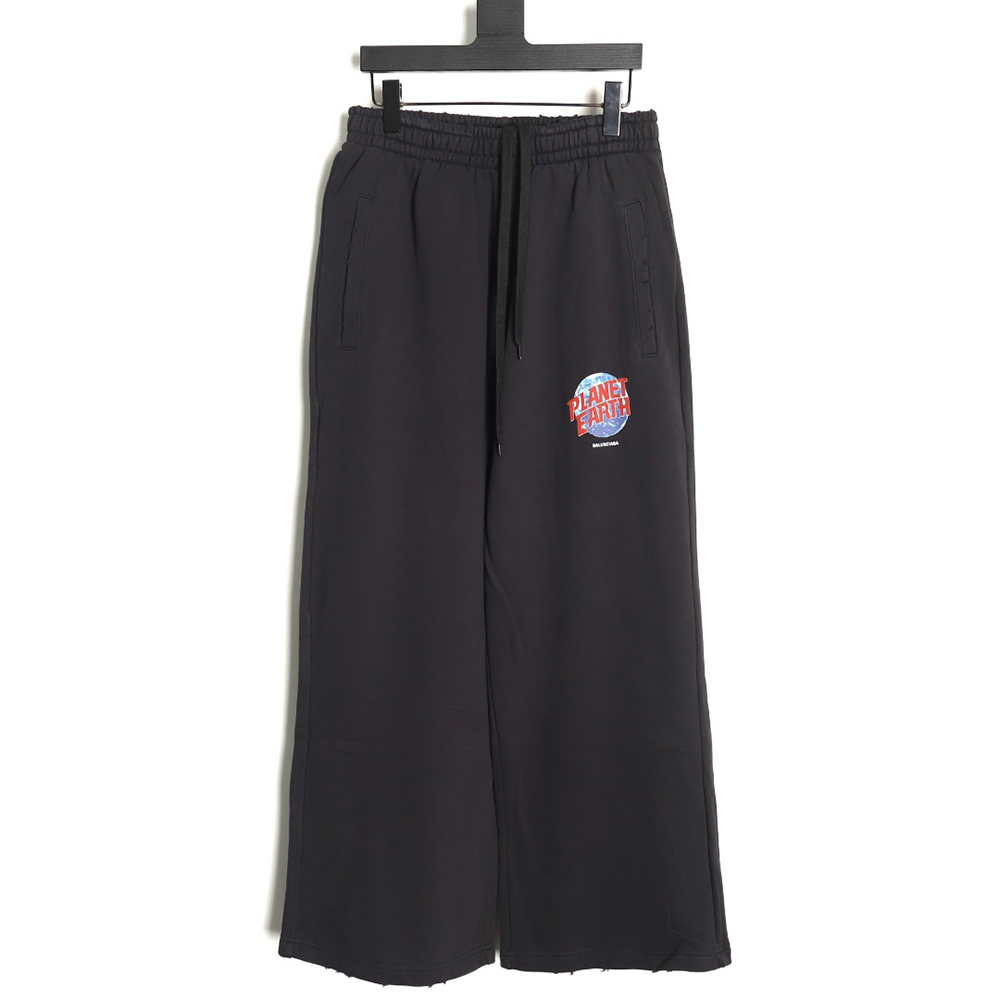 Balenciaga Earth pattern print distressed trousers TSK1