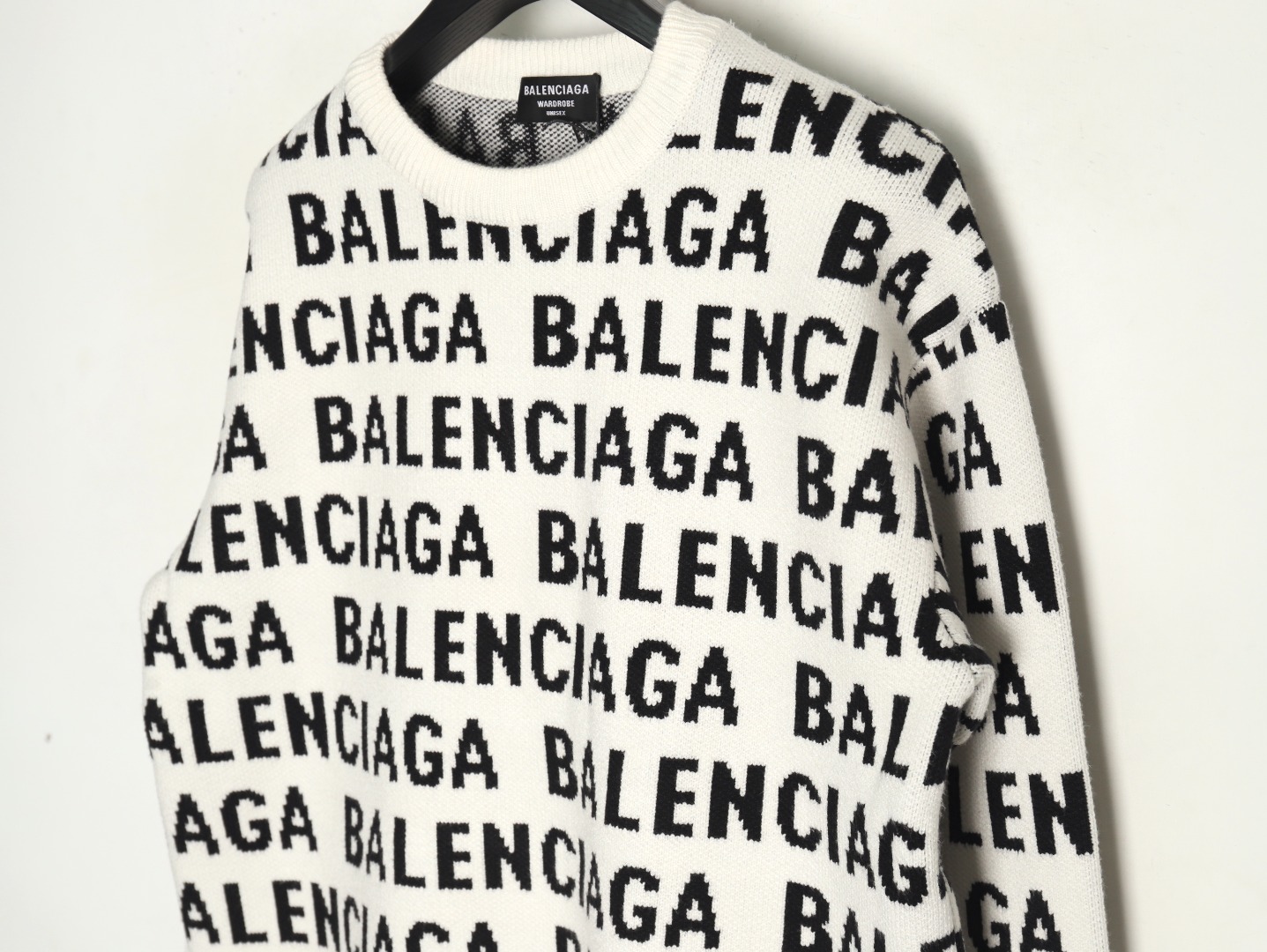 Balenciaga jacquard full print bullet screen letter round neck sweater
