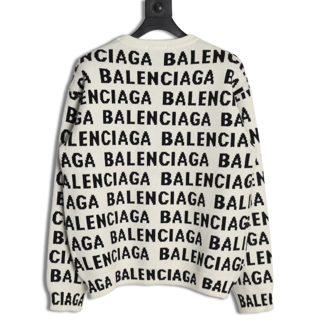 Balenciaga jacquard full print bullet screen letter round neck sweater