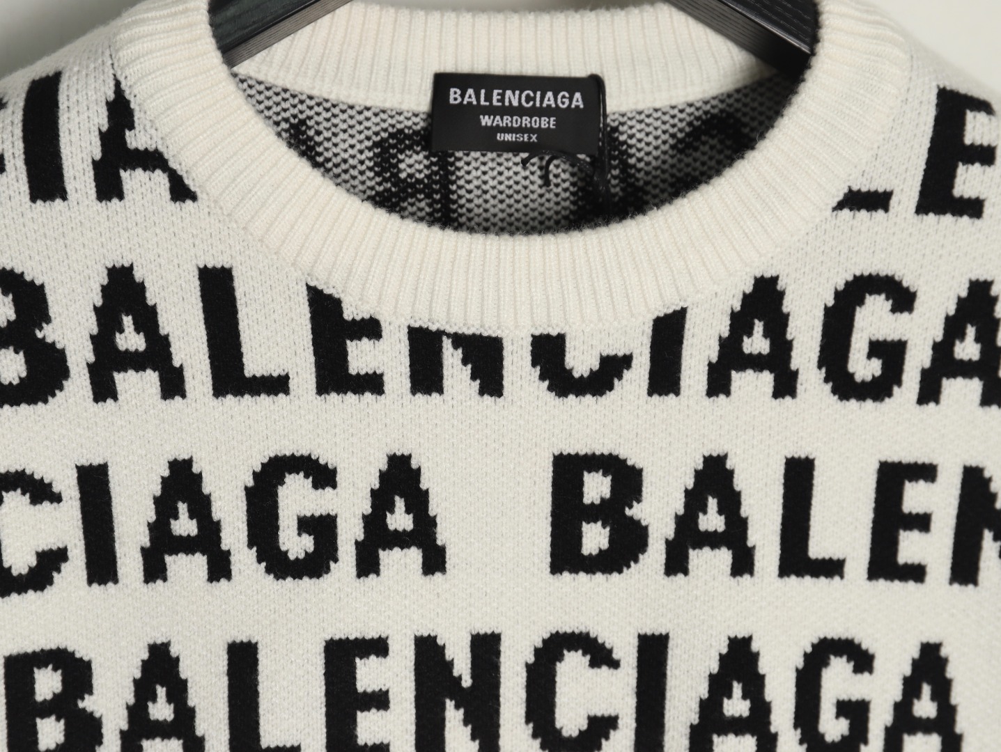Balenciaga jacquard full print bullet screen letter round neck sweater