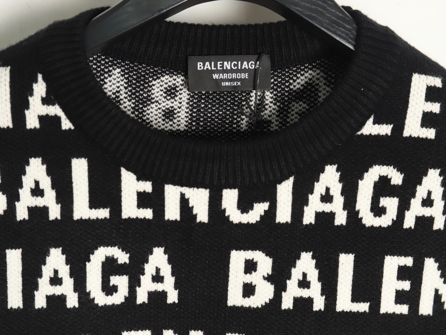 Balenciaga jacquard full print bullet screen letter round neck sweater TSK1