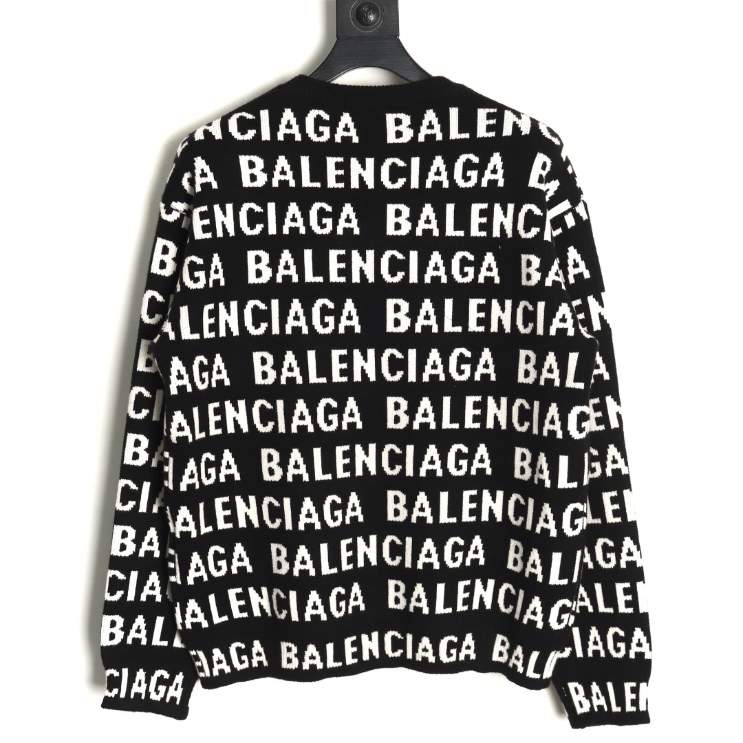 Balenciaga jacquard full print bullet screen letter round neck sweater TSK1