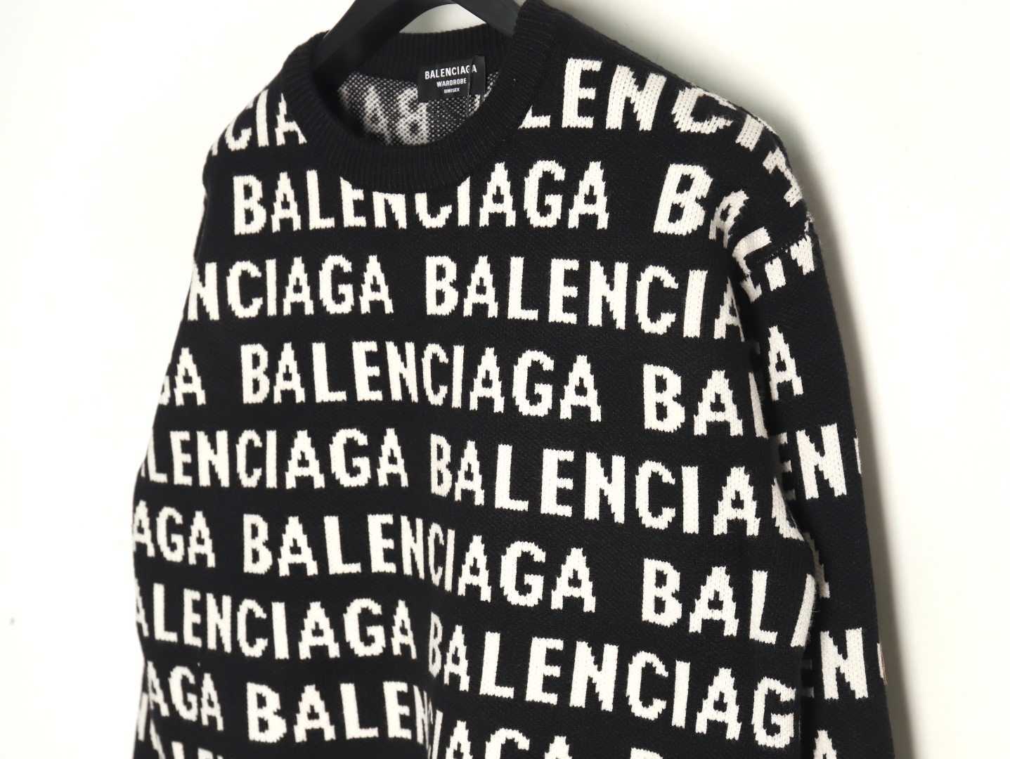 Balenciaga jacquard full print bullet screen letter round neck sweater TSK1