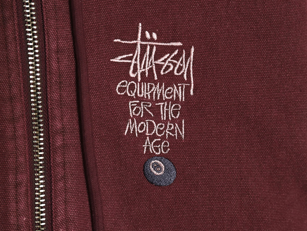 Stussy distressed letters embroidery black 8 hooded cotton coat