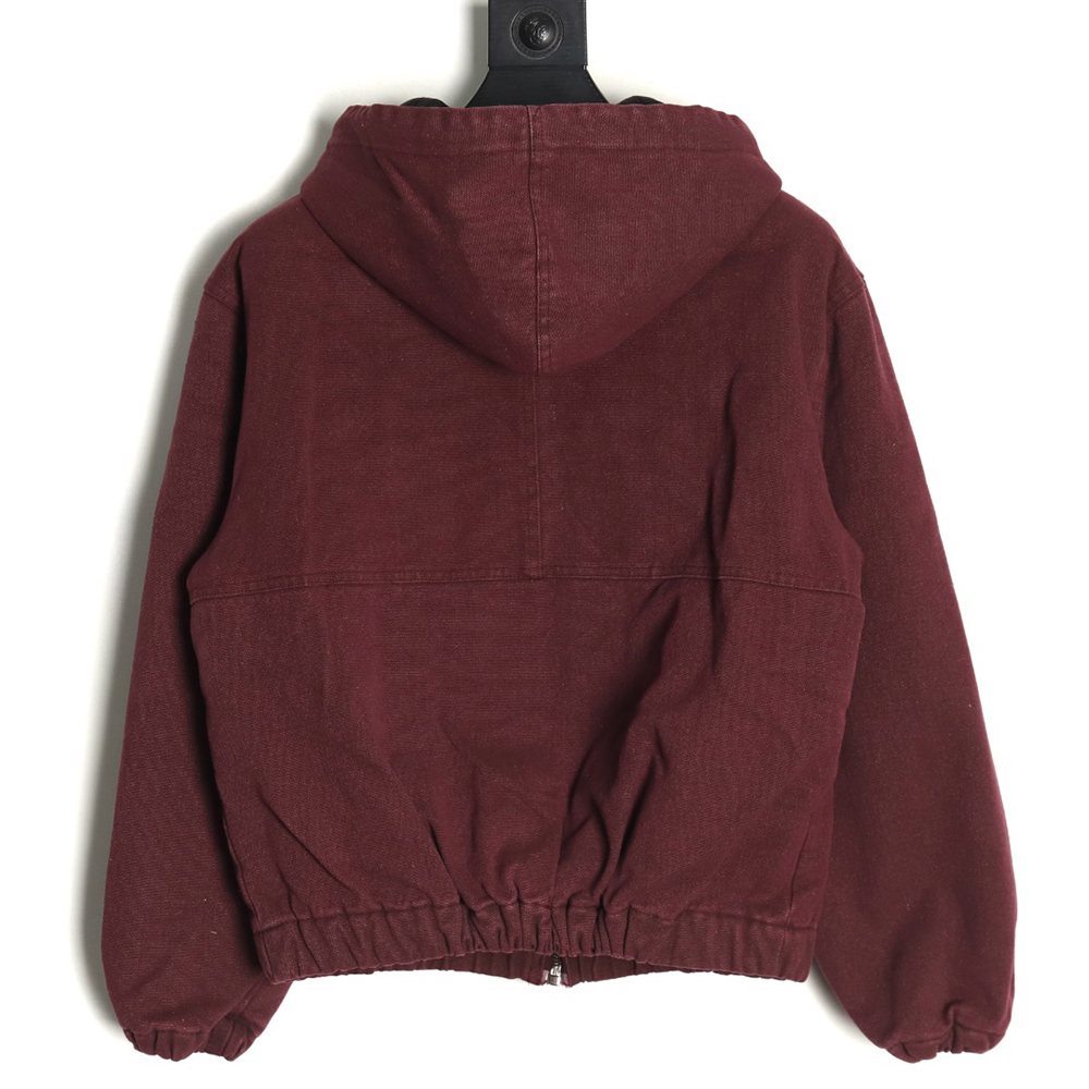 Stussy distressed letters embroidery black 8 hooded cotton coat