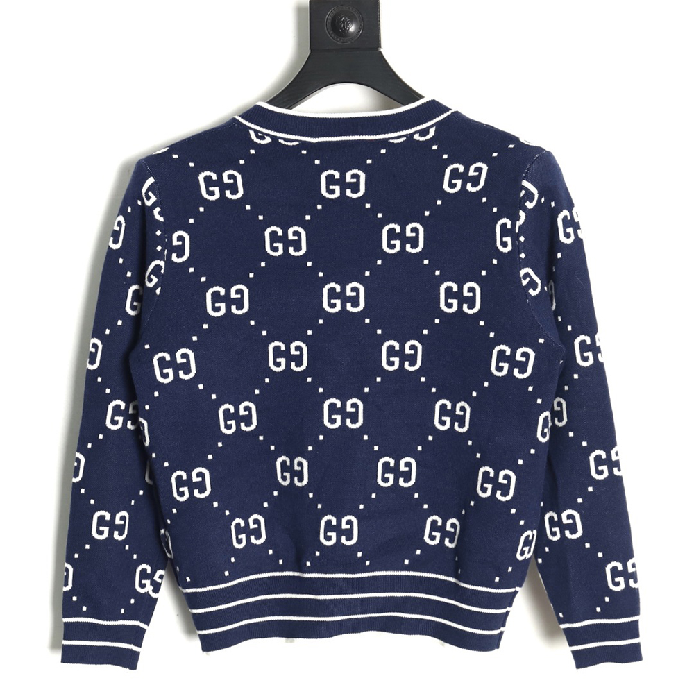 Gucci Double G Jacquard Crew Neck Cardigan Sweater TSK1