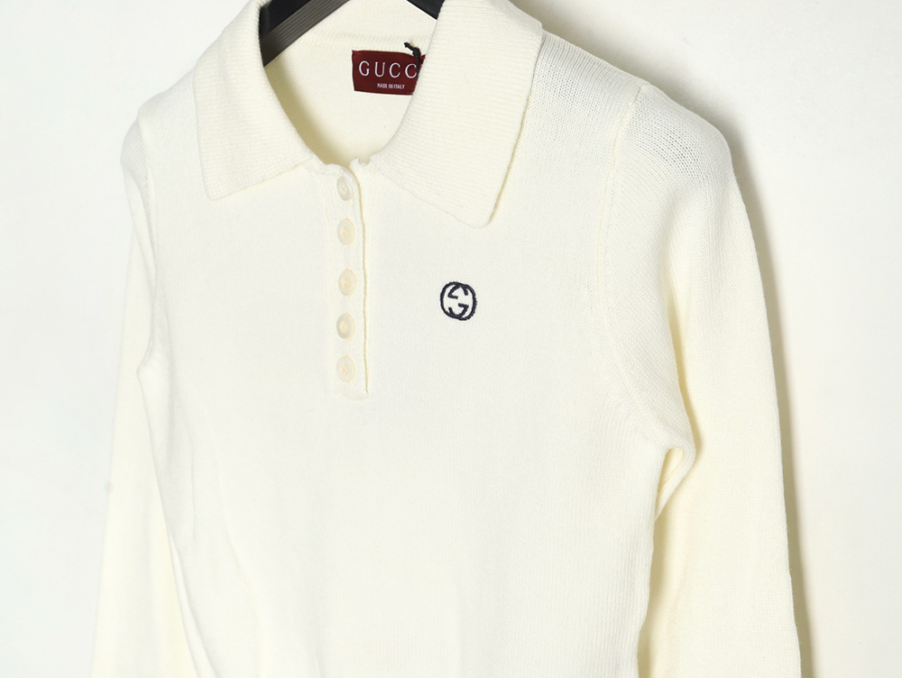 Gucci Double G embroidered lapel half-breasted wool knit sweater