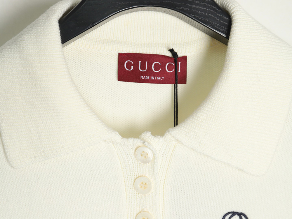 Gucci Double G embroidered lapel half-breasted wool knit sweater