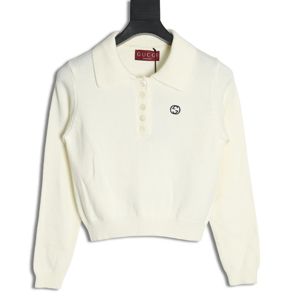 Gucci Double G embroidered lapel half-breasted wool knit sweater