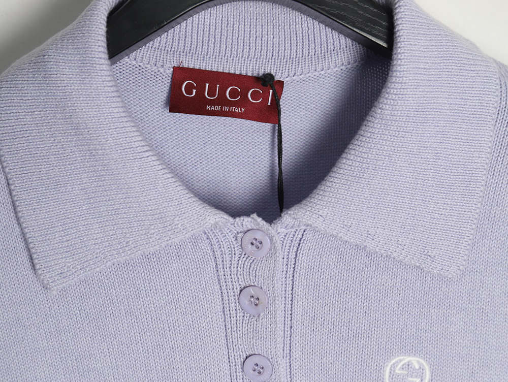 Gucci Double G embroidered lapel half-breasted wool knit sweater TSK1