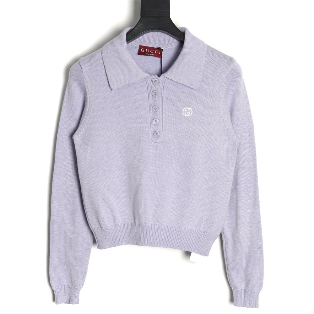 Gucci Double G embroidered lapel half-breasted wool knit sweater TSK1