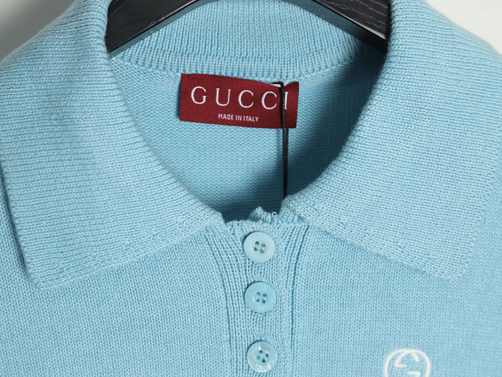 Gucci Double G embroidered lapel half-breasted wool knit sweater TSK2