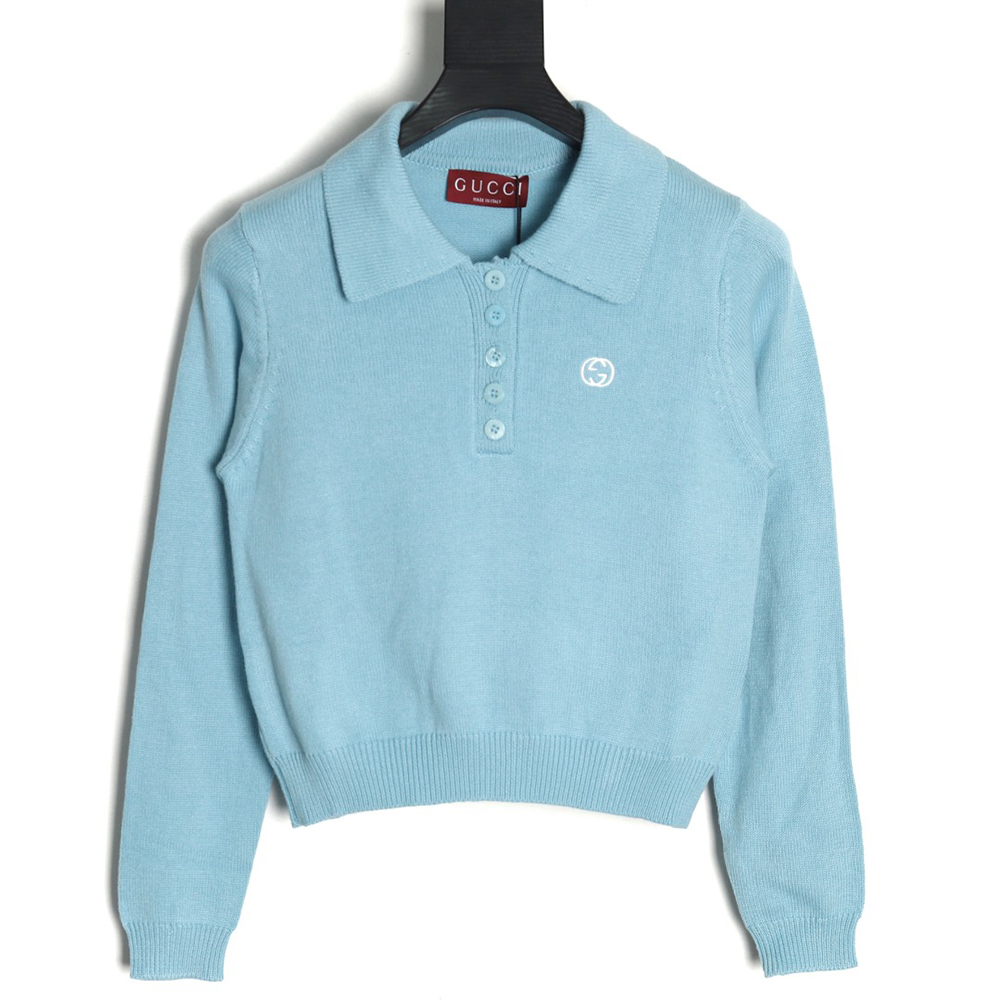 Gucci Double G embroidered lapel half-breasted wool knit sweater TSK2