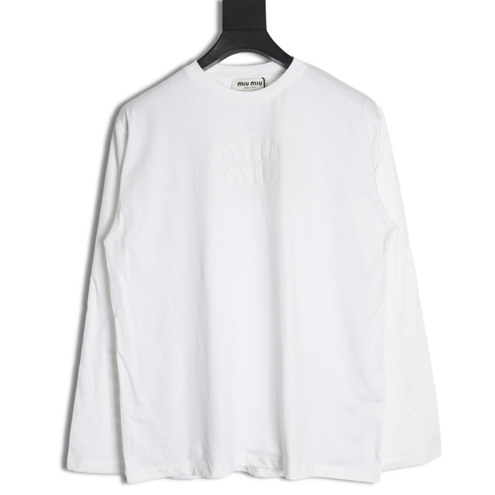 Miu Miu Embroidered Cotton Long Sleeve T-Shirt