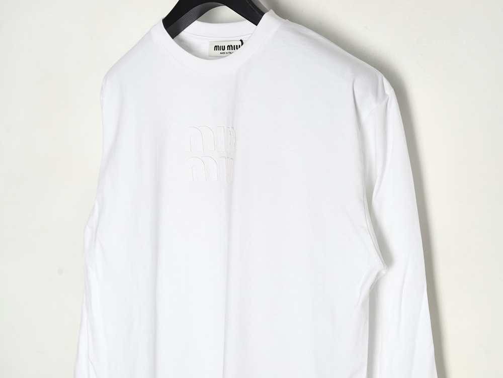 Miu Miu Embroidered Cotton Long Sleeve T-Shirt