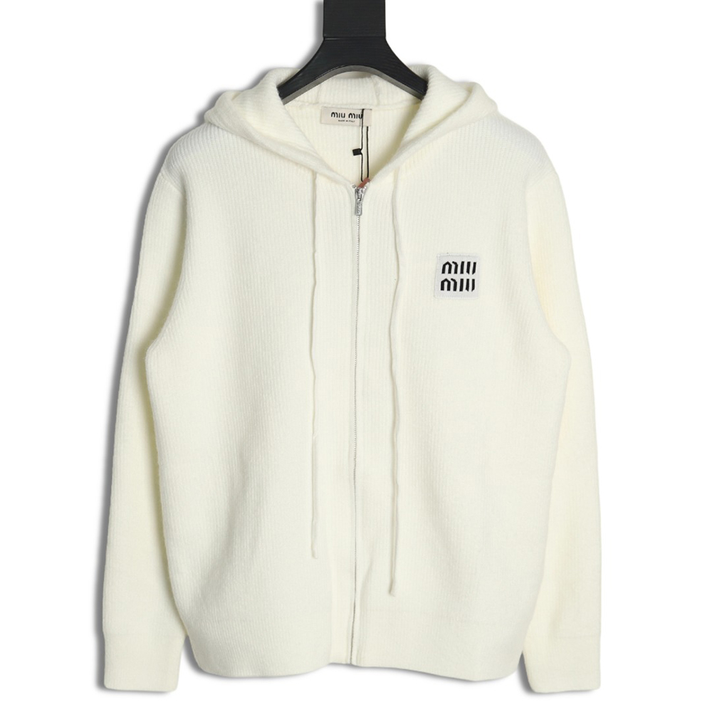 Miu Miu logo embroidered zip-up hooded sweater