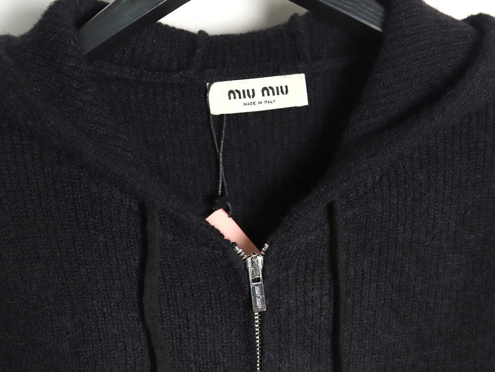 Miu Miu logo embroidered zip-up hooded sweater TSK1