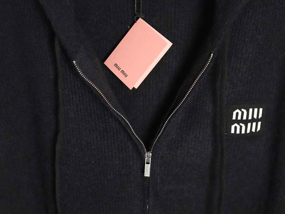 Miu Miu logo embroidered zip-up hooded sweater TSK1