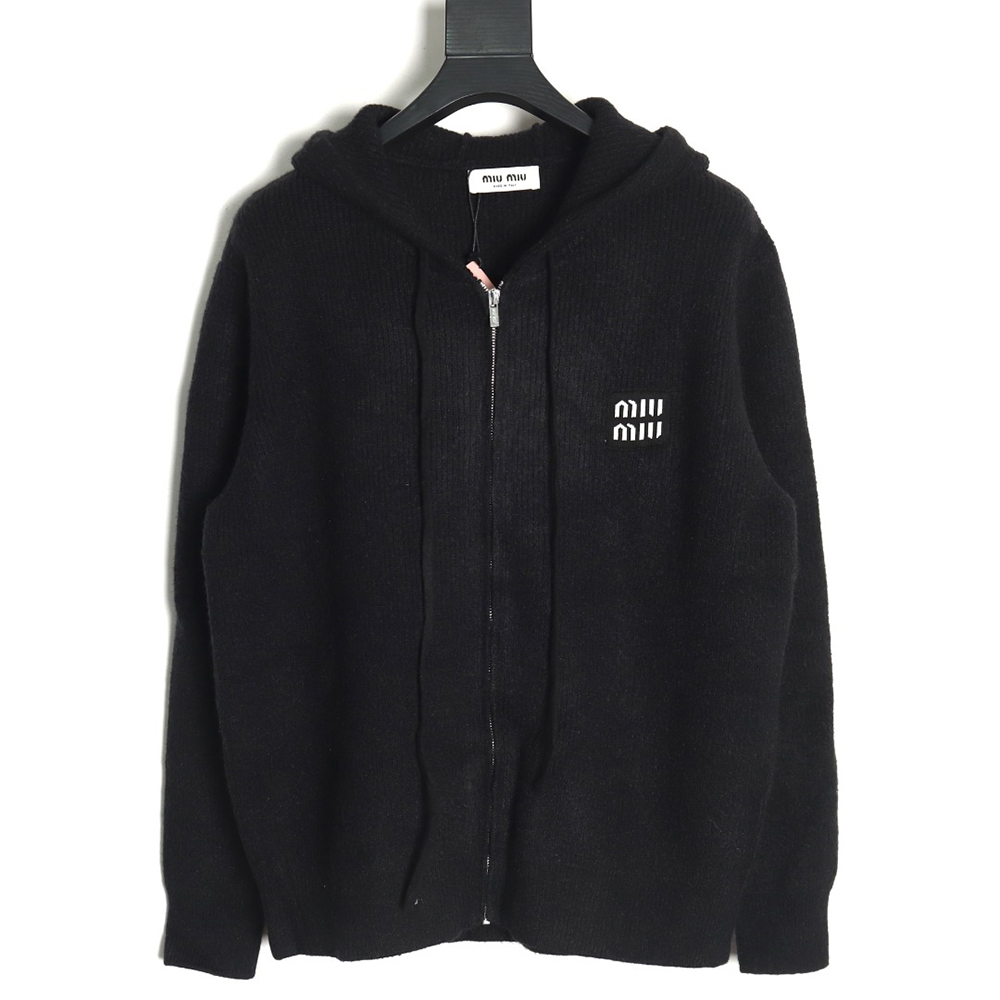 Miu Miu logo embroidered zip-up hooded sweater TSK1