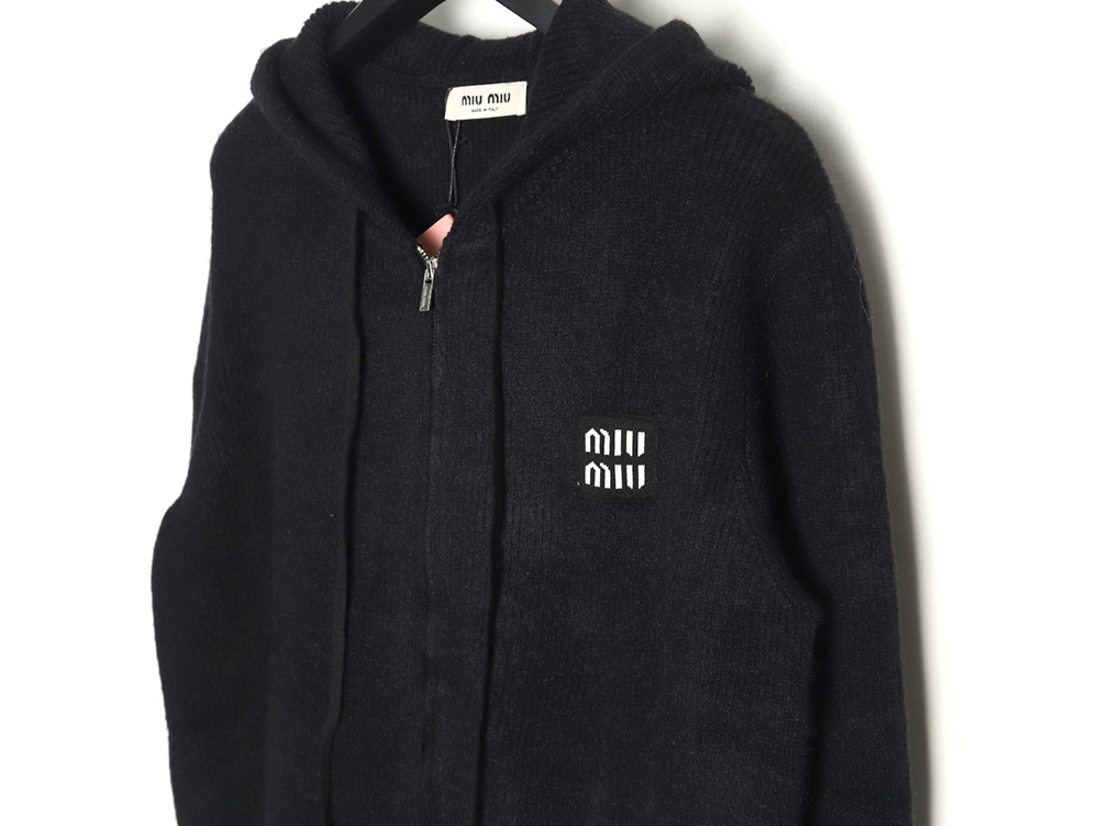 Miu Miu logo embroidered zip-up hooded sweater TSK1