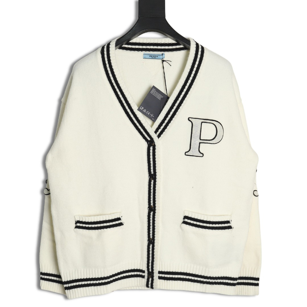 Prada Embroidered Preppy Cardigan Sweater